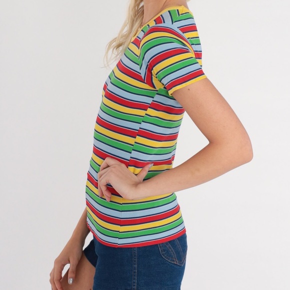 70s Rainbow Ringer polyester tee- XS - Picture 3 of 7